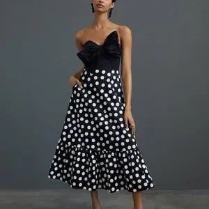 Anthropologie Black and White Polka Dot Midi Dress